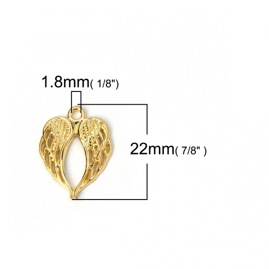 Picture of Zinc Based Alloy Charms Wing Gold Plated Heart 22mm( 7/8") x 17mm( 5/8"), 50 PCs