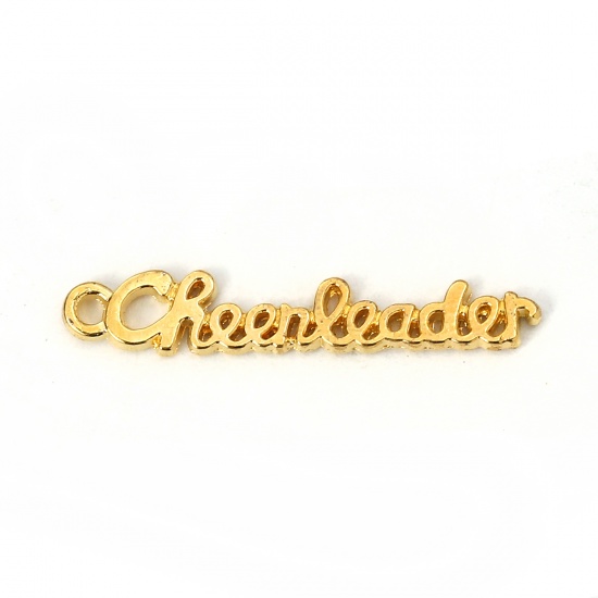 Picture of Zinc Based Alloy Charms Gold Plated Message " Cheerleader " 27mm(1 1/8") x 5mm( 2/8"), 100 PCs