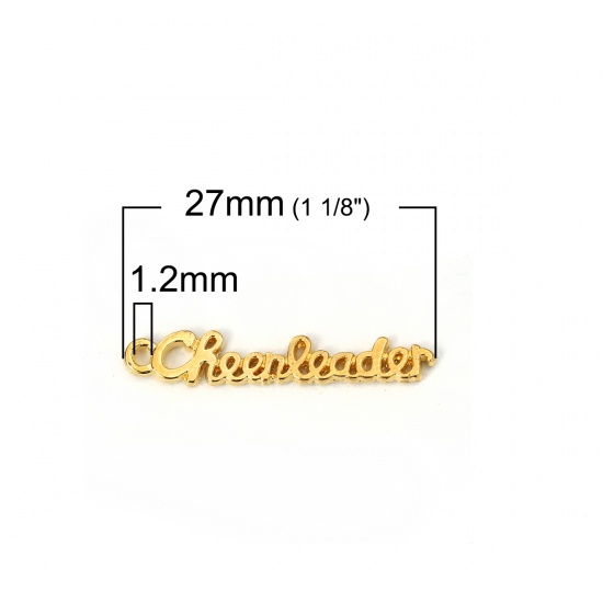 Picture of Zinc Based Alloy Charms Gold Plated Message " Cheerleader " 27mm(1 1/8") x 5mm( 2/8"), 100 PCs