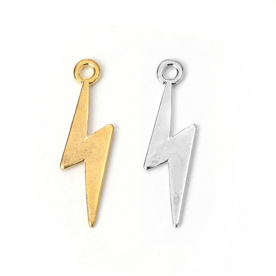 Picture of Zinc Based Alloy Weather Collection Charms Lightning Silver Tone 29mm(1 1/8") x 9mm( 3/8"), 30 PCs