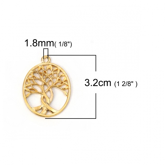 Picture of Zinc Based Alloy Pendants Oval Gold Plated Tree 32mm(1 2/8") x 24mm(1"), 10 PCs