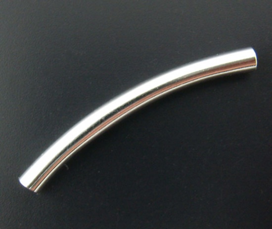 Picture of Brass Spacer Beads Curve Tube Silver Plated About 30mm(1 1/8") x 3mm( 1/8"), Hole:Approx 2.5mm, 200 PCs                                                                                                                                                       