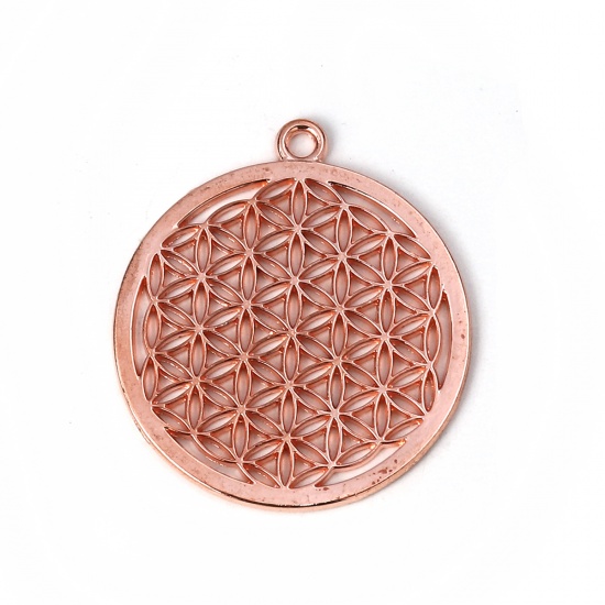 Picture of Zinc Based Alloy Flower Of Life Pendants Round Rose Gold 44mm(1 6/8") x 40mm(1 5/8"), 5 PCs