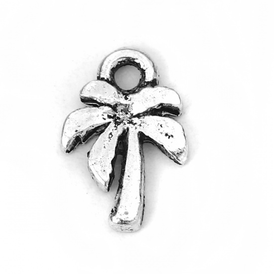 Immagine di Lega di Zinco Charms palma di cocco Argento Antico 12mm x 8mm , 50 Pz