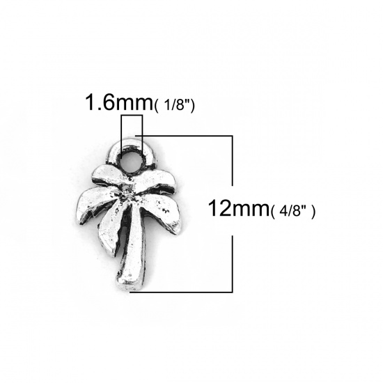 Immagine di Lega di Zinco Charms palma di cocco Argento Antico 12mm x 8mm , 50 Pz