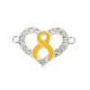 Picture of Zinc Based Alloy Connectors Heart Silver Plated Yellow Ribbon Enamel Clear Rhinestone 38mm x 25mm, 3 PCs