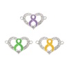 Picture of Zinc Based Alloy Connectors Heart Silver Plated Yellow Ribbon Enamel Clear Rhinestone 38mm x 25mm, 3 PCs