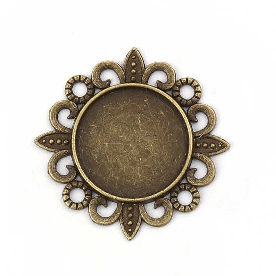 Picture of Zinc Based Alloy Cabochon Frame Settings Flower Antique Bronze Cabochon Settings (Fits 18mm Dia.) 32mm(1 2/8") x 32mm(1 2/8"), 30 PCs