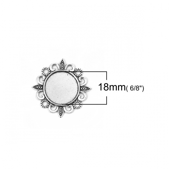 Picture of Zinc Based Alloy Cabochon Frame Settings Flower Antique Silver Cabochon Settings (Fits 18mm Dia.) 32mm(1 2/8") x 32mm(1 2/8"), 30 PCs