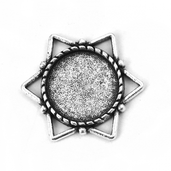 Immagine di Lega di Zinco Basi Ciondoli Cabochon Stella a Sei Punte Argento Antico Basi per Cabochon (Adatto 12mm) 21mm x 18mm, 50 Pz