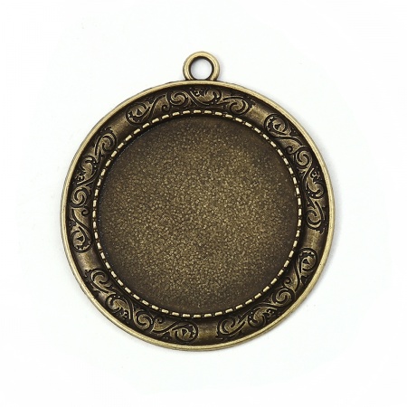 Zinc Based Alloy Pendants Round Disc Antique Bronze Cabochon Settings (Fits 30mm Dia.) 45mm x 41mm, 10 PCs