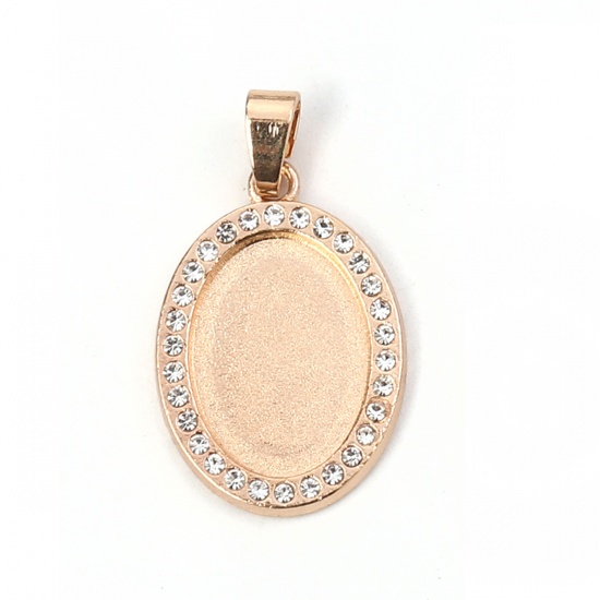 Picture of Zinc Based Alloy Pendants Oval KC Gold Plated Cabochon Settings (Fits 18mmx13mm) Clear Rhinestone 32mm x 18mm, 5 PCs