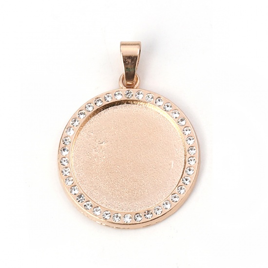 Picture of Zinc Based Alloy Pendants Round KC Gold Plated Cabochon Settings (Fits 20mm Dia.) Clear Rhinestone 34mm x 25mm, 3 PCs