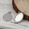 Picture of Zinc Based Alloy Pendants Oval Silver Tone Cabochon Settings (Fits 25mmx18mm) Clear Rhinestone 39mm x 23mm, 3 PCs