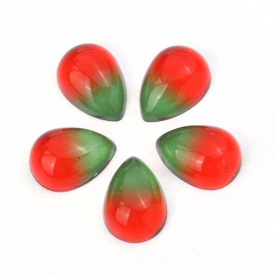 Picture of Glass Dome Seals Cabochon Drop Flatback Red & Green 18mm( 6/8") x 13mm( 4/8"), 10 PCs