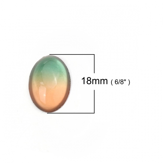 Immagine di Vetro Cupola Dome Seals Cabochon Ovale Flatback Verde & Arancione 18mm x 13mm, 10 Pz