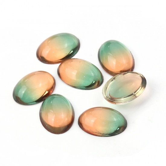 Immagine di Vetro Cupola Dome Seals Cabochon Ovale Flatback Verde & Arancione 18mm x 13mm, 10 Pz