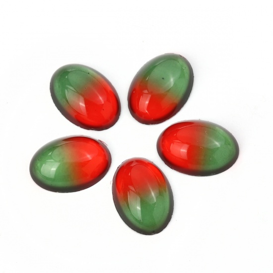 Picture of Glass Dome Seals Cabochon Oval Flatback Red & Green 18mm( 6/8") x 13mm( 4/8"), 10 PCs