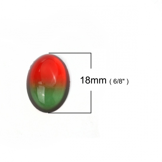 Immagine di Vetro Cupola Dome Seals Cabochon Ovale Flatback Rosso & Verde 18mm x 13mm, 10 Pz