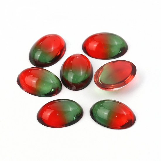 Immagine di Vetro Cupola Dome Seals Cabochon Ovale Flatback Rosso & Verde 18mm x 13mm, 10 Pz