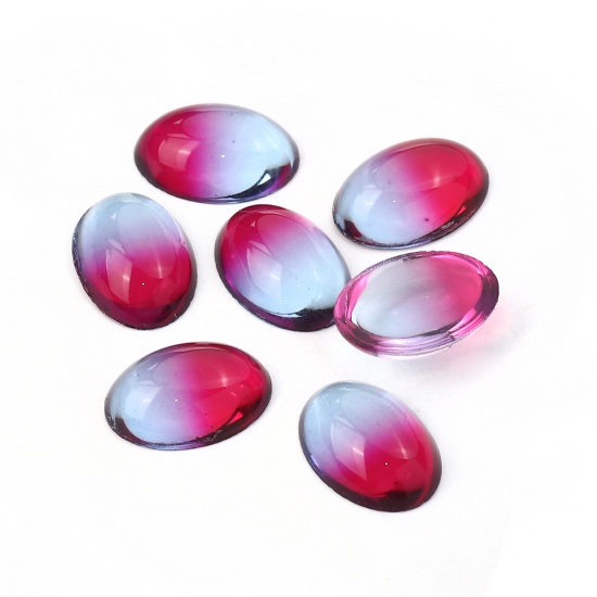 Immagine di Vetro Cupola Dome Seals Cabochon Ovale Flatback Blu & Fucsia 18mm x 13mm, 10 Pz