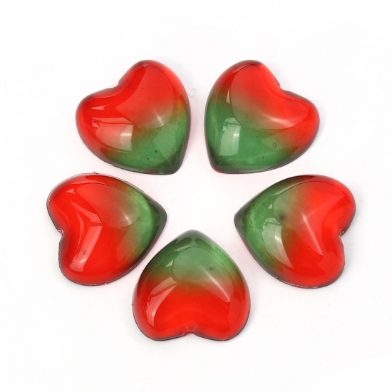 Picture of Glass Dome Seals Cabochon Heart Flatback Red & Green 15mm( 5/8") x 15mm( 5/8"), 5 PCs