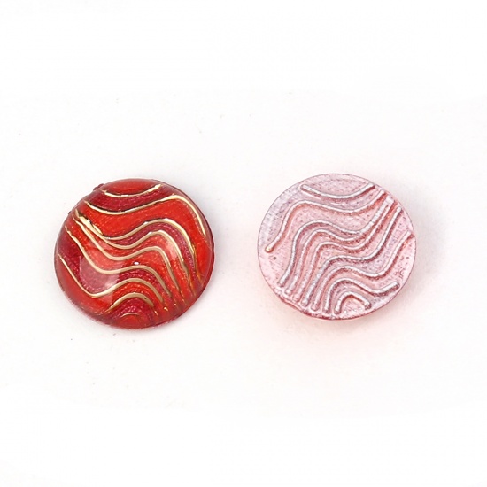 Picture of Acrylic Dome Seals Cabochon Round Red Stripe Pattern 10mm( 3/8") Dia, 200 PCs