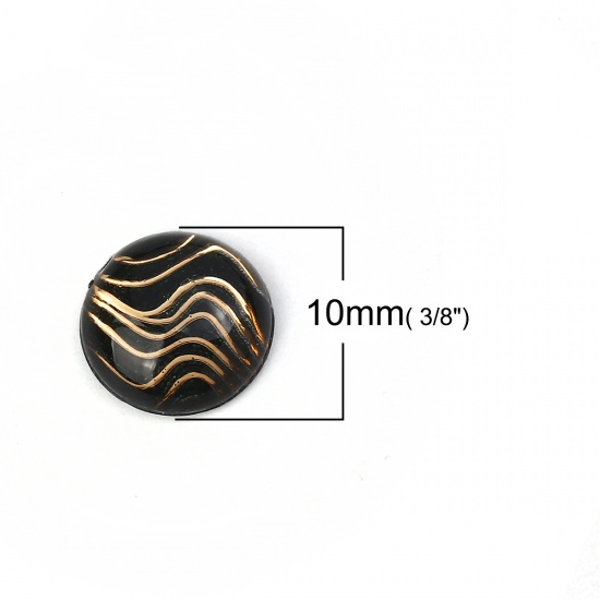 Picture of Acrylic Dome Seals Cabochon Round Black Stripe Pattern 10mm( 3/8") Dia, 200 PCs