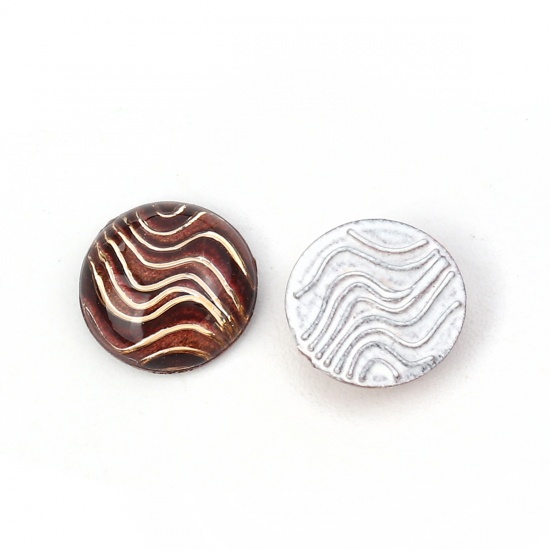 Picture of Acrylic Dome Seals Cabochon Round Coffee Stripe Pattern 10mm( 3/8") Dia, 200 PCs