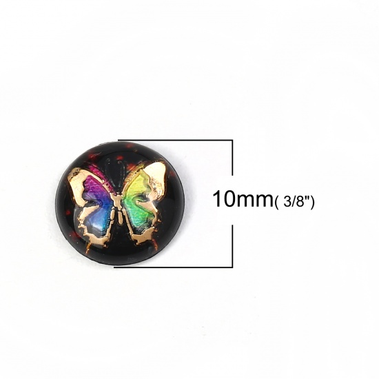 Picture of Acrylic Dome Seals Cabochon Round Black Butterfly Pattern 10mm( 3/8") Dia, 200 PCs