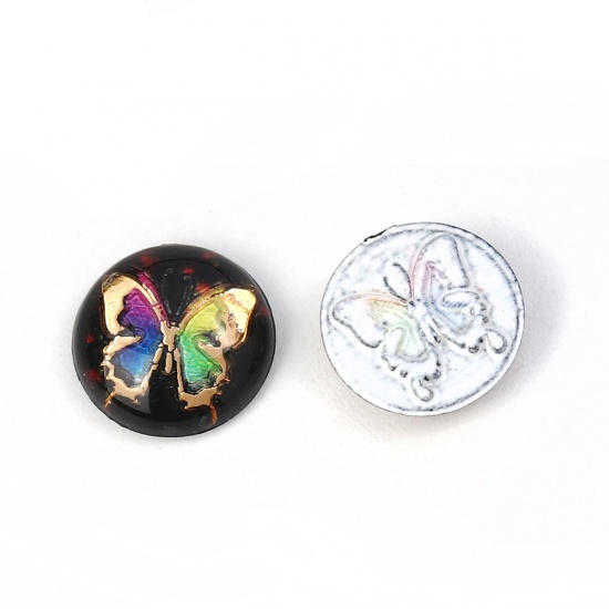 Picture of Acrylic Dome Seals Cabochon Round Black Butterfly Pattern 10mm( 3/8") Dia, 200 PCs