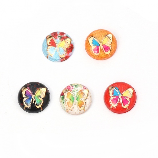 Picture of Acrylic Dome Seals Cabochon Round Black Butterfly Pattern 10mm( 3/8") Dia, 200 PCs