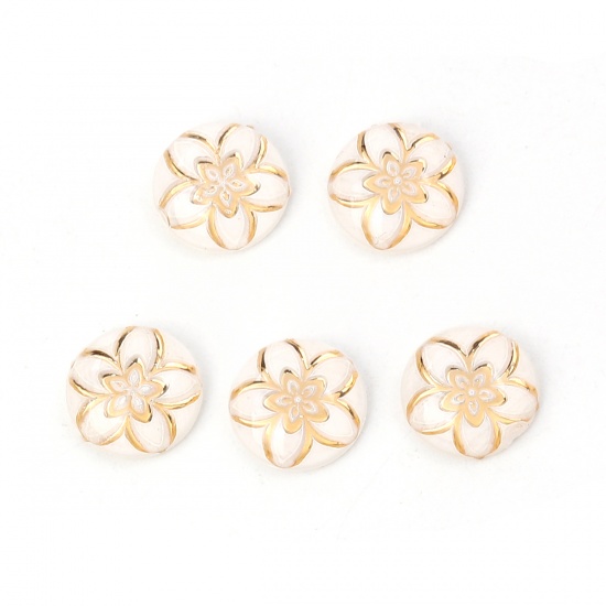 Picture of Acrylic Dome Seals Cabochon Round White Flower Pattern 10mm( 3/8") Dia, 200 PCs