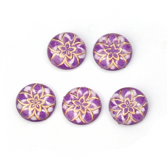 Picture of Acrylic Dome Seals Cabochon Round Purple Flower Pattern 10mm( 3/8") Dia, 200 PCs