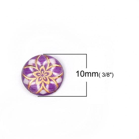 Immagine di Acrilato Dome Seals Cabochon Tondo Colore Viola Fiore Dia 10mm, 200 Pz