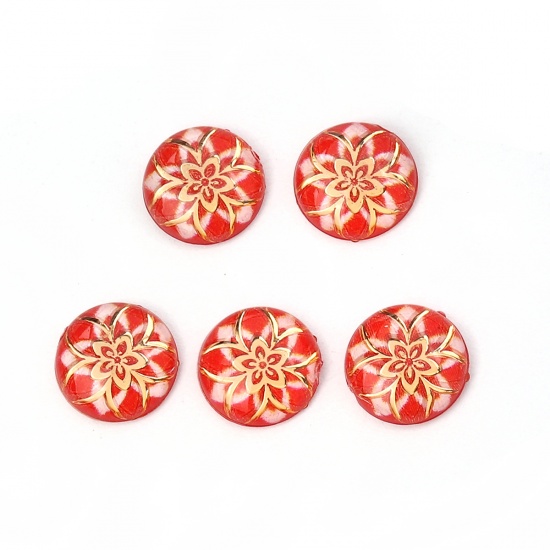 Immagine di Acrilato Dome Seals Cabochon Tondo Rosso Fiore Dia 10mm, 200 Pz