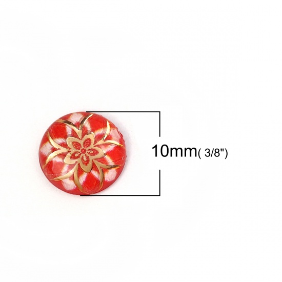 Immagine di Acrilato Dome Seals Cabochon Tondo Rosso Fiore Dia 10mm, 200 Pz