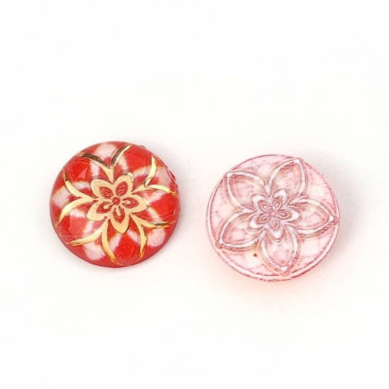 Immagine di Acrilato Dome Seals Cabochon Tondo Rosso Fiore Dia 10mm, 200 Pz