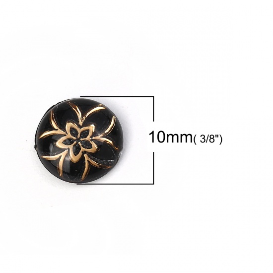 Immagine di Acrilato Dome Seals Cabochon Tondo Nero Fiore Dia 10mm, 200 Pz