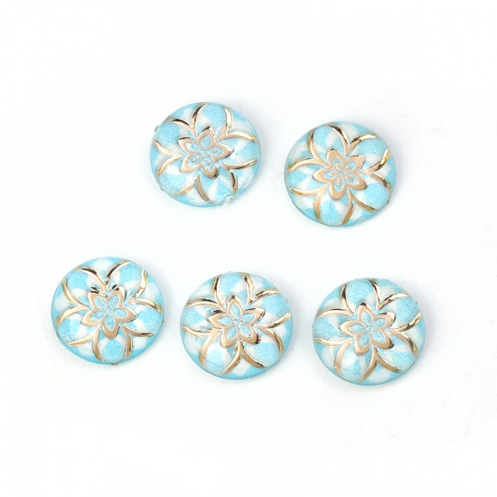 Picture of Acrylic Dome Seals Cabochon Round Light Blue Flower Pattern 10mm( 3/8") Dia, 200 PCs