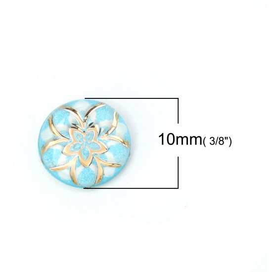 Immagine di Acrilato Dome Seals Cabochon Tondo Blu Chiaro Fiore Dia 10mm, 200 Pz