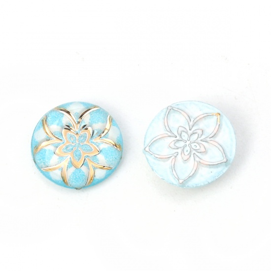 Immagine di Acrilato Dome Seals Cabochon Tondo Blu Chiaro Fiore Dia 10mm, 200 Pz