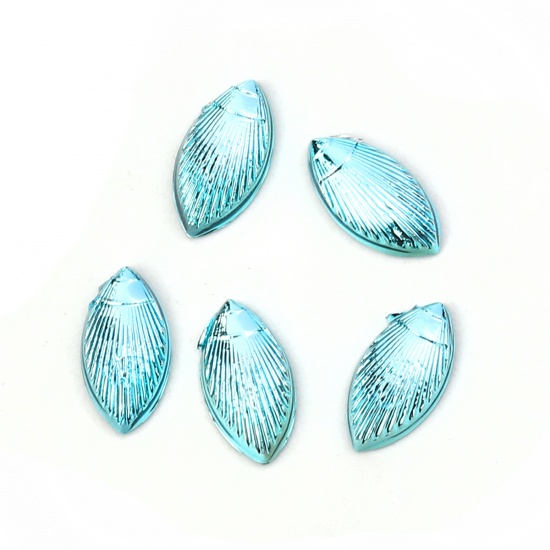 Picture of Acrylic Dome Seals Cabochon Marquise Blue Feather Pattern 10mm( 3/8") x 5mm( 2/8"), 400 PCs