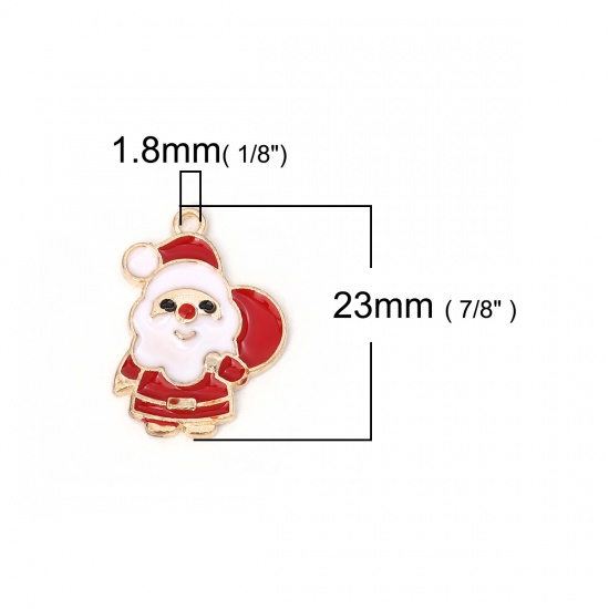 Picture of Zinc Based Alloy Charms Christmas Santa Claus Gold Plated White & Red Enamel 23mm( 7/8") x 16mm( 5/8"), 10 PCs