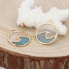 Picture of Zinc Based Alloy Charms Round Gold Plated Steel Gray Wave Enamel 23mm( 7/8") x 20mm( 6/8"), 5 PCs