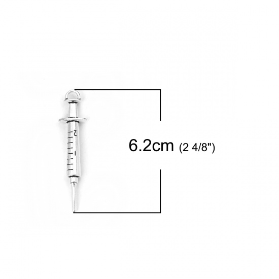 Picture of Zinc Based Alloy Pendants Syringe Antique Silver 62mm(2 4/8") x 15mm( 5/8"), 10 PCs