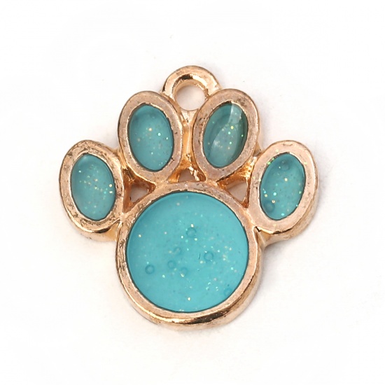 Picture of Zinc Based Alloy Charms Dog's Paw Gold Plated Green Blue Enamel Glitter 17mm( 5/8") x 16mm( 5/8"), 10 PCs
