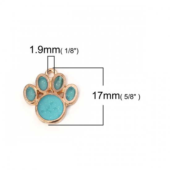 Picture of Zinc Based Alloy Charms Dog's Paw Gold Plated Green Blue Enamel Glitter 17mm( 5/8") x 16mm( 5/8"), 10 PCs