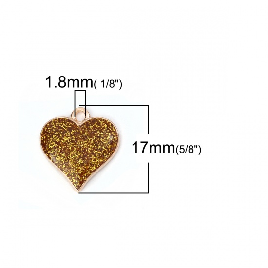 Picture of Zinc Based Alloy Charms Heart Gold Plated Golden Glitter 17mm( 5/8") x 16mm( 5/8"), 10 PCs