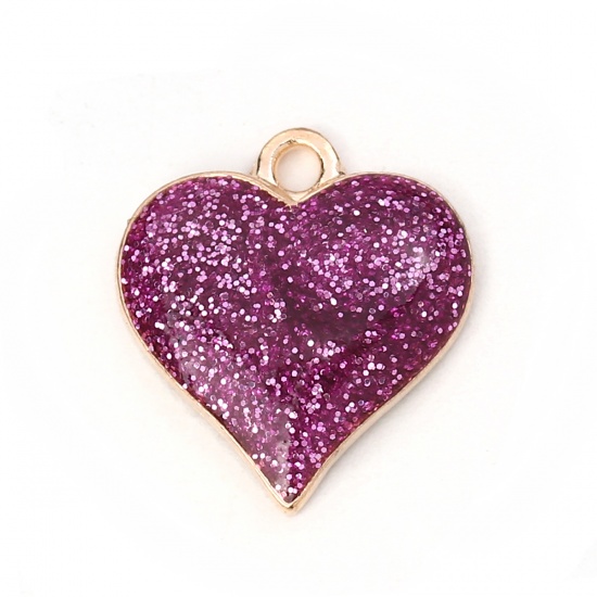 Изображение Цинковый Сплав Подвески Сердце Позолоченный Фиолетовый С Блестками 17мм(Размер США 6.5) x 16мм, 10 ШТ
